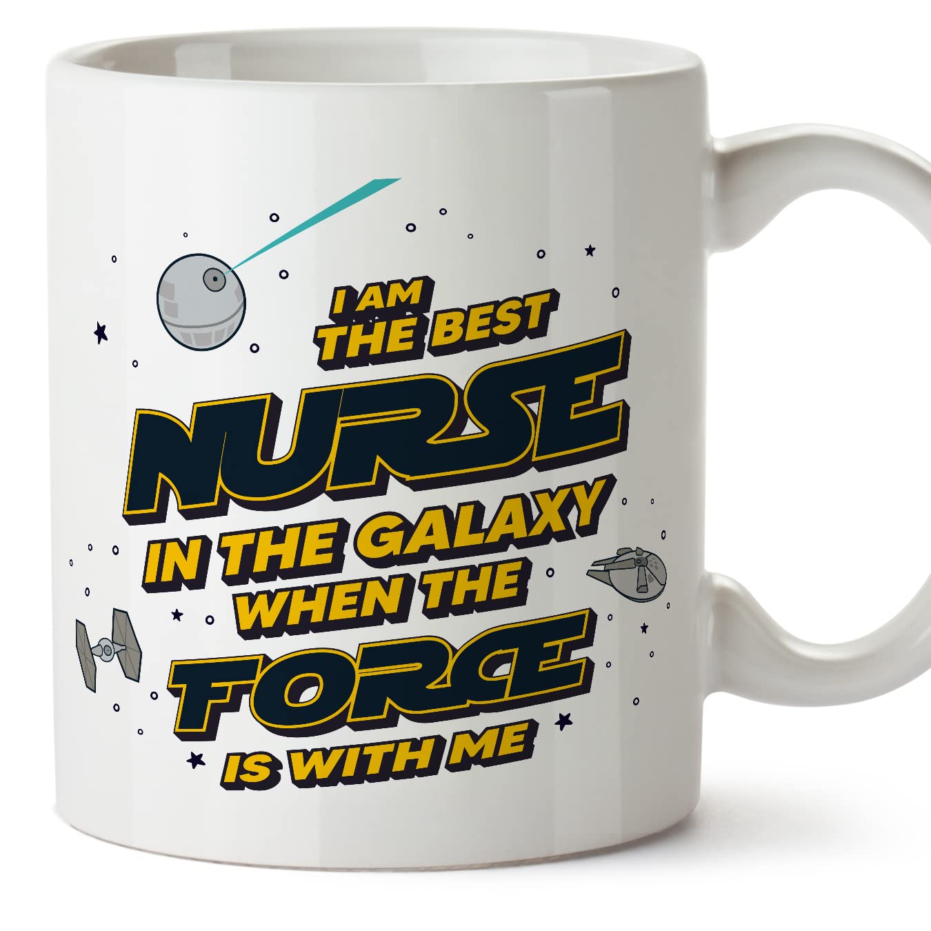 MUGFFINS Nurse Mug - in English - Best in The Galaxy The Force is with Me - Funny Gift for Colleagues - Ceramic 11oz Mug