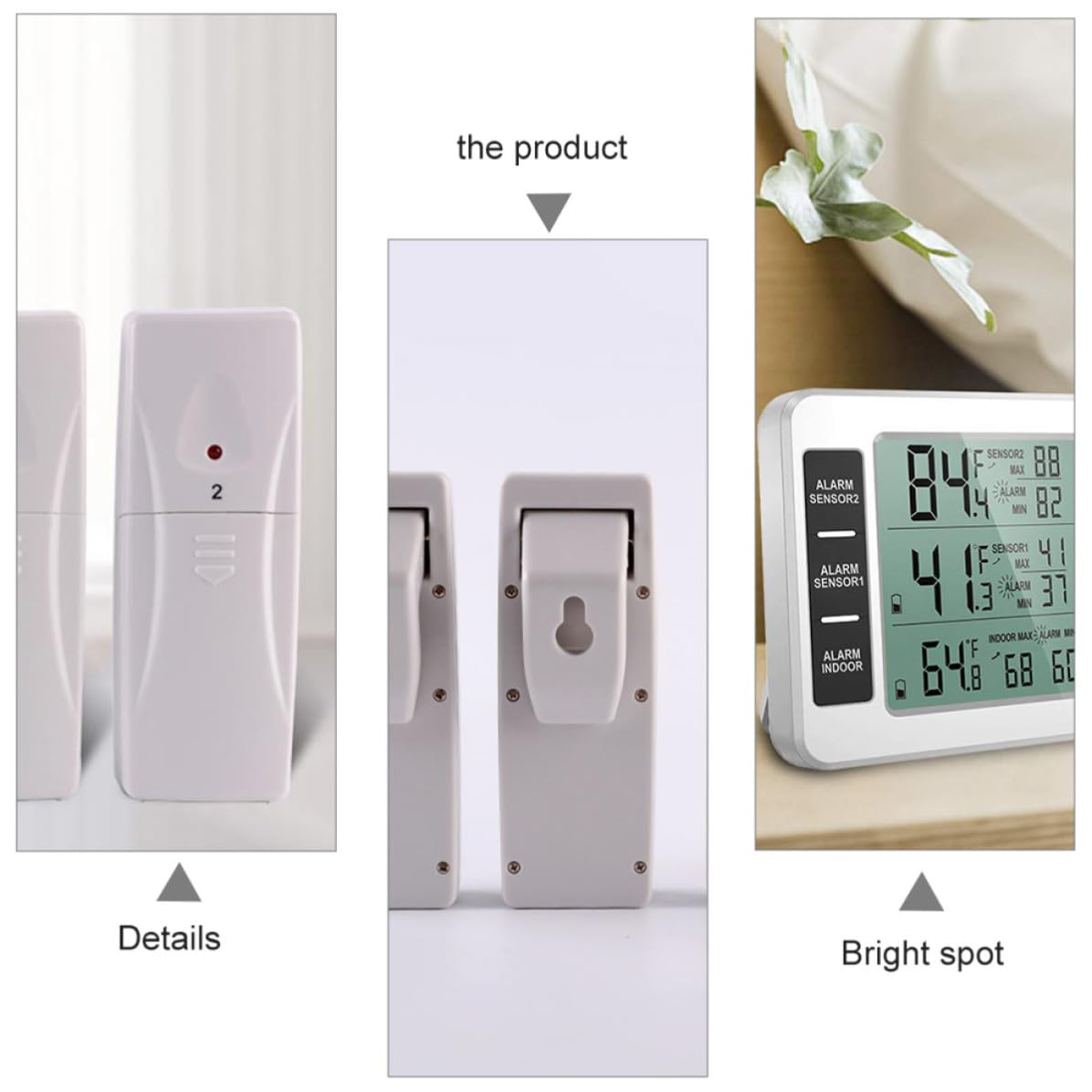 ULTECHNOVO Termómetro Digital Inalámbrico para Interiores y Exteriores con Alarma de Temperatura, Soporte de Plástico y Iman para Mesa o Pared, Medidor Preciso y Compacto