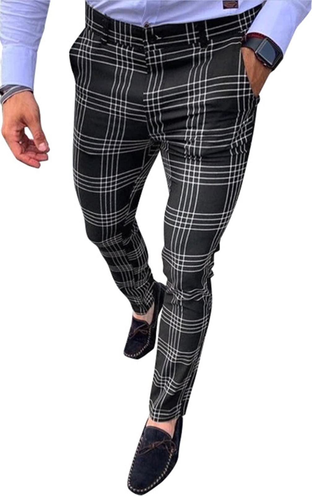 Pantalone Da Uomo A Quadri Con Vita Elastica Casual,Sottile Uomo Pantaloni Da Jogging Slim Fit,Streetwear Pantaloni Casual,Con Tasche All'aperto Pant Eleganti 1,S