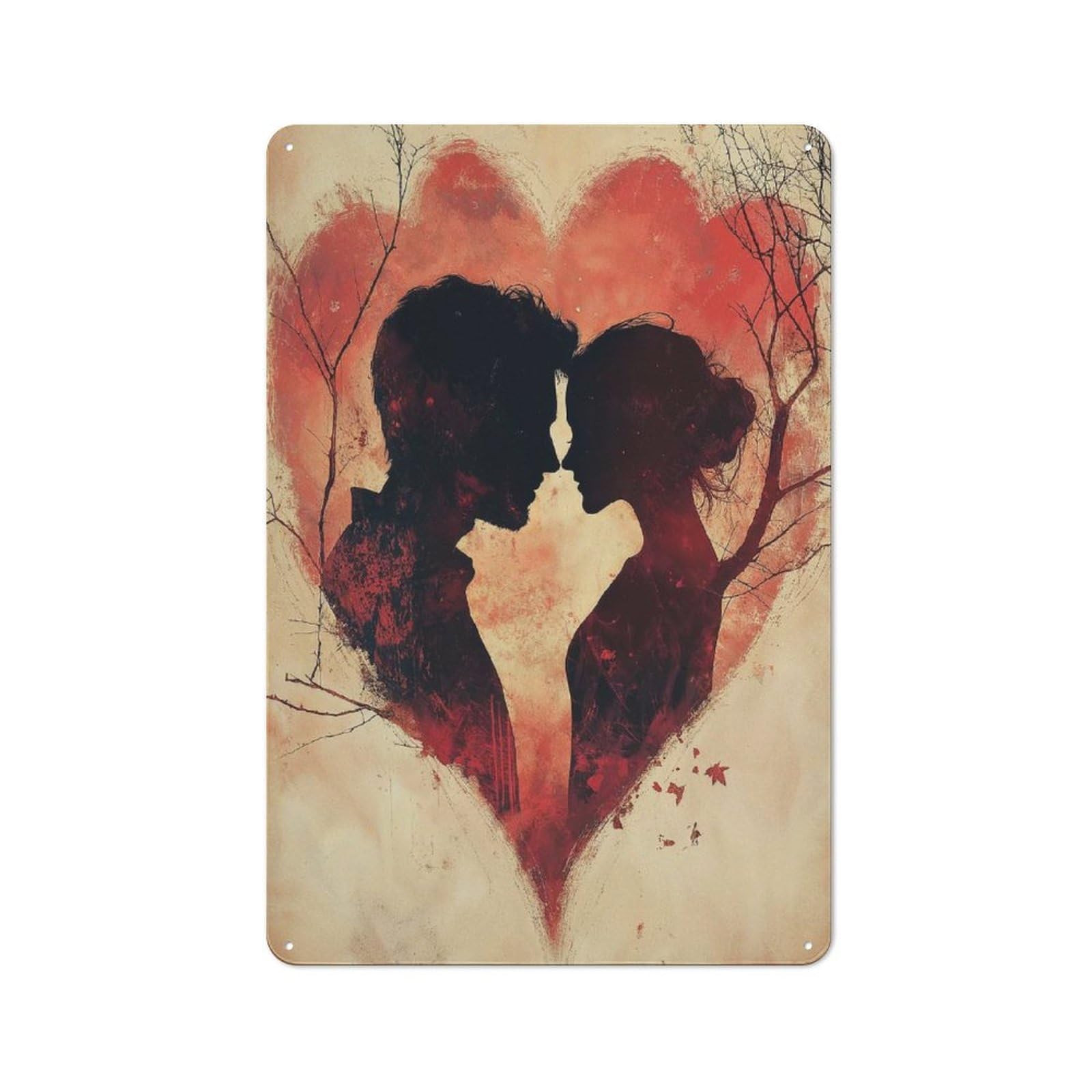 Junmoney Style-16 Vintage Tin Sign 30X20cm With Silhouette Couple In Heart For Garage Or Workshop, For Metal Sign Collectors, For Cafés, Pubs And Restaurants