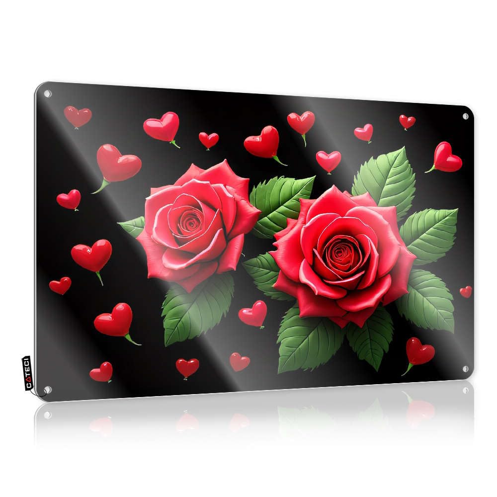 Funny Sign Valentine's Day Fun Two Red Roses With Hearts On A Black Background. For Farm - Door Customizable(30X40CM)