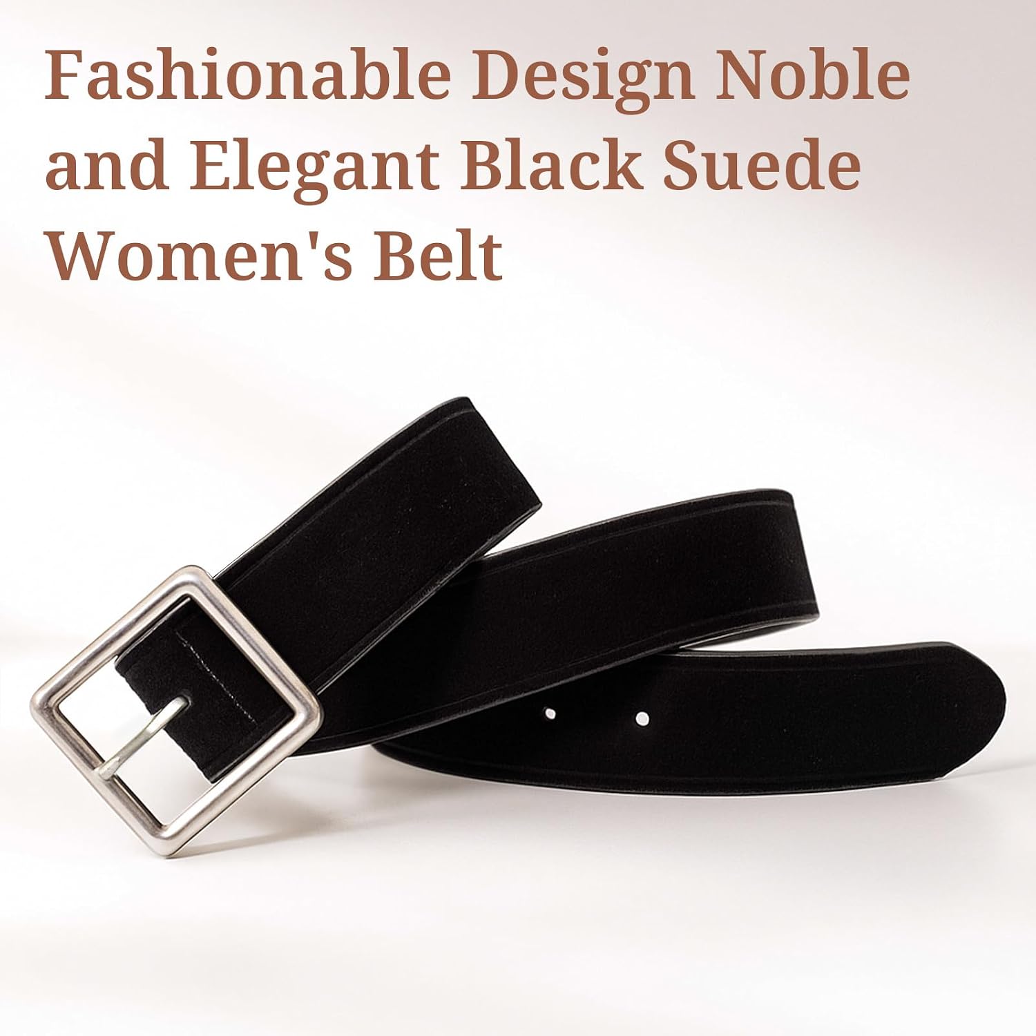 MJNUONE Vintage Wide Suede Belt Women Genuine Leather Western Belt for Pants Dresses Square Retro Needle Buckle