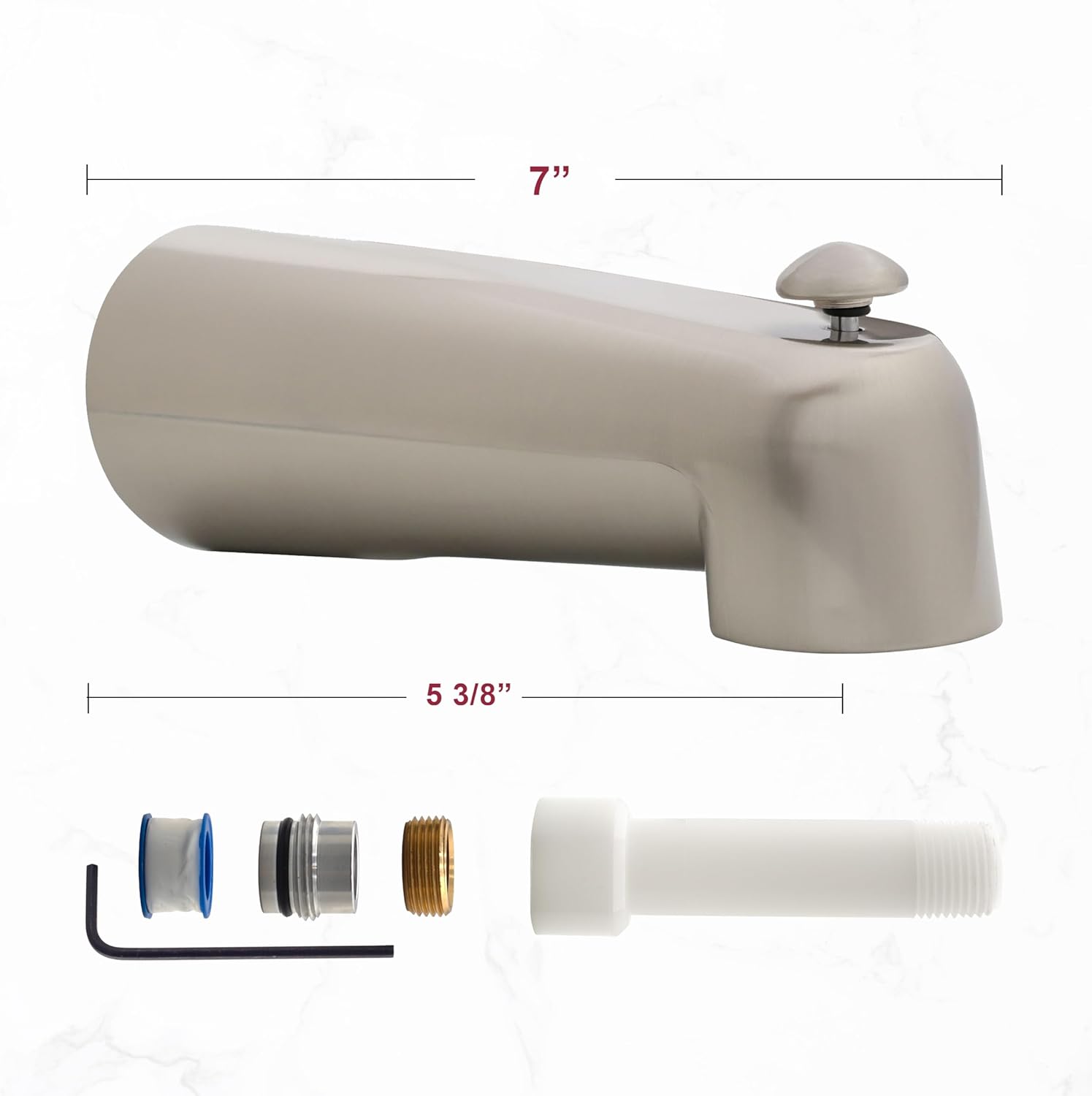 Westbrass E507DUS-07 Tub Spout with 7-inch and 5 3/8-inch dimensions