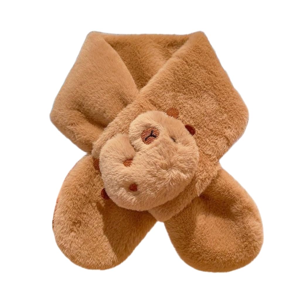 ISABELLA MOON Kids Winter Beanie Scarf for 2-10 Years Old Boys Girls.Outdoor Warm Fleece Lined Thermal Knit Fluffy Pom (Capybara)
