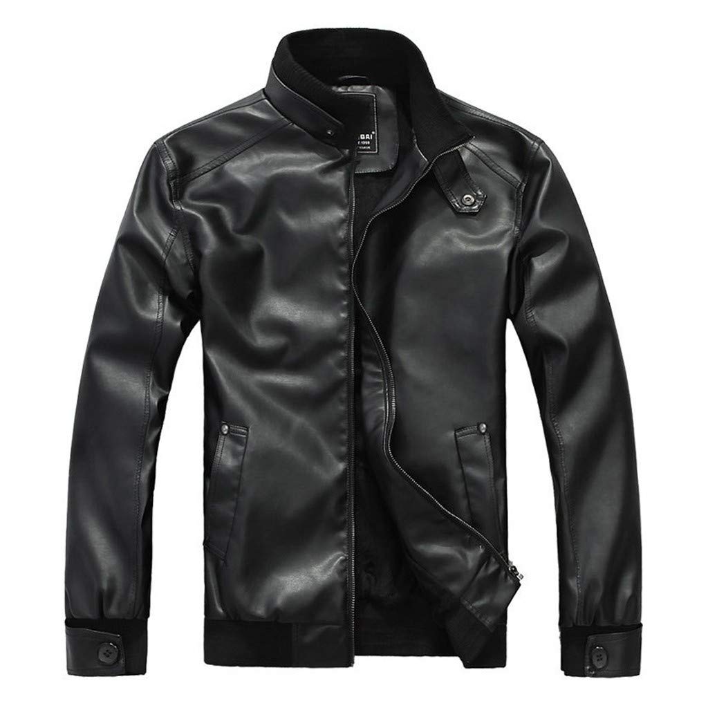 Leather Biker Motorcycle Zipper Long Sleeve Coats Men's Jackets Thin Solid Color Waterproof Windproof Casusal Blousers XXL Black