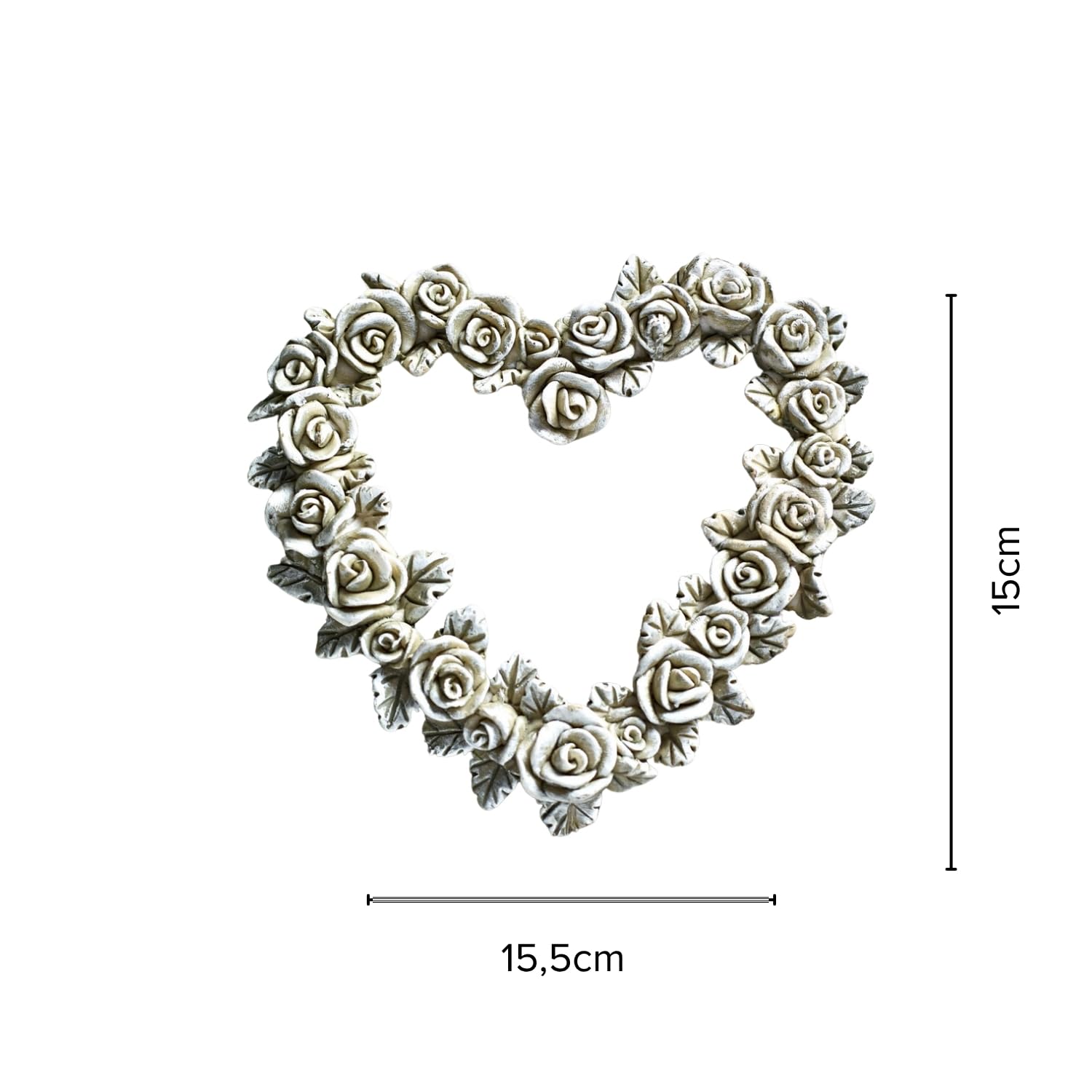 3 Pagen® Grabschmuck Rosen-Herz – Gedenkstein in Herzform – stilvolle und Zeitlose Grab-Dekoration – Robustes Material ideal für den Einsatz im Innen-& Außenbereich – Dekoherz aus Rosen