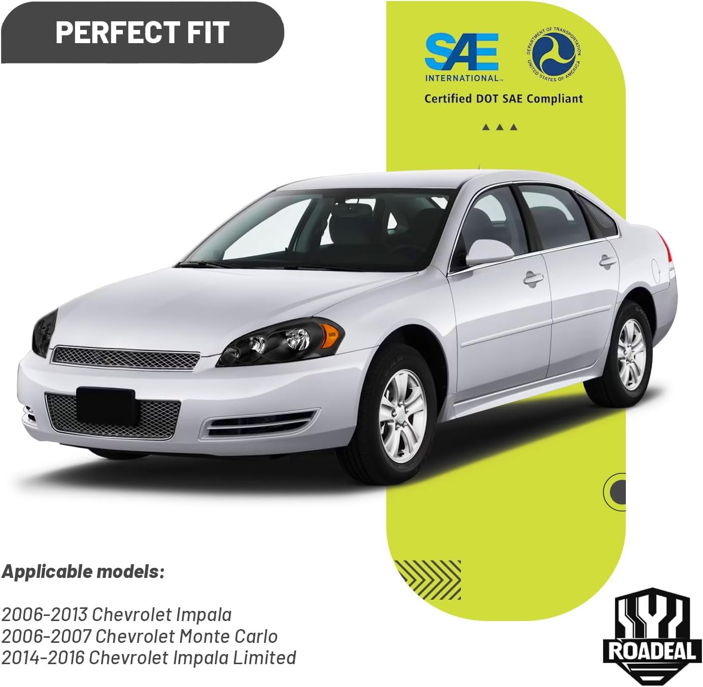 Headlights W/Bulbs for 2006-2013 Chevy Impala, 2006-2007 Chevy Monte Carlo, 2014-2016 Impala Limited Halogen Headlamp Replacement Driver & Passenger Side