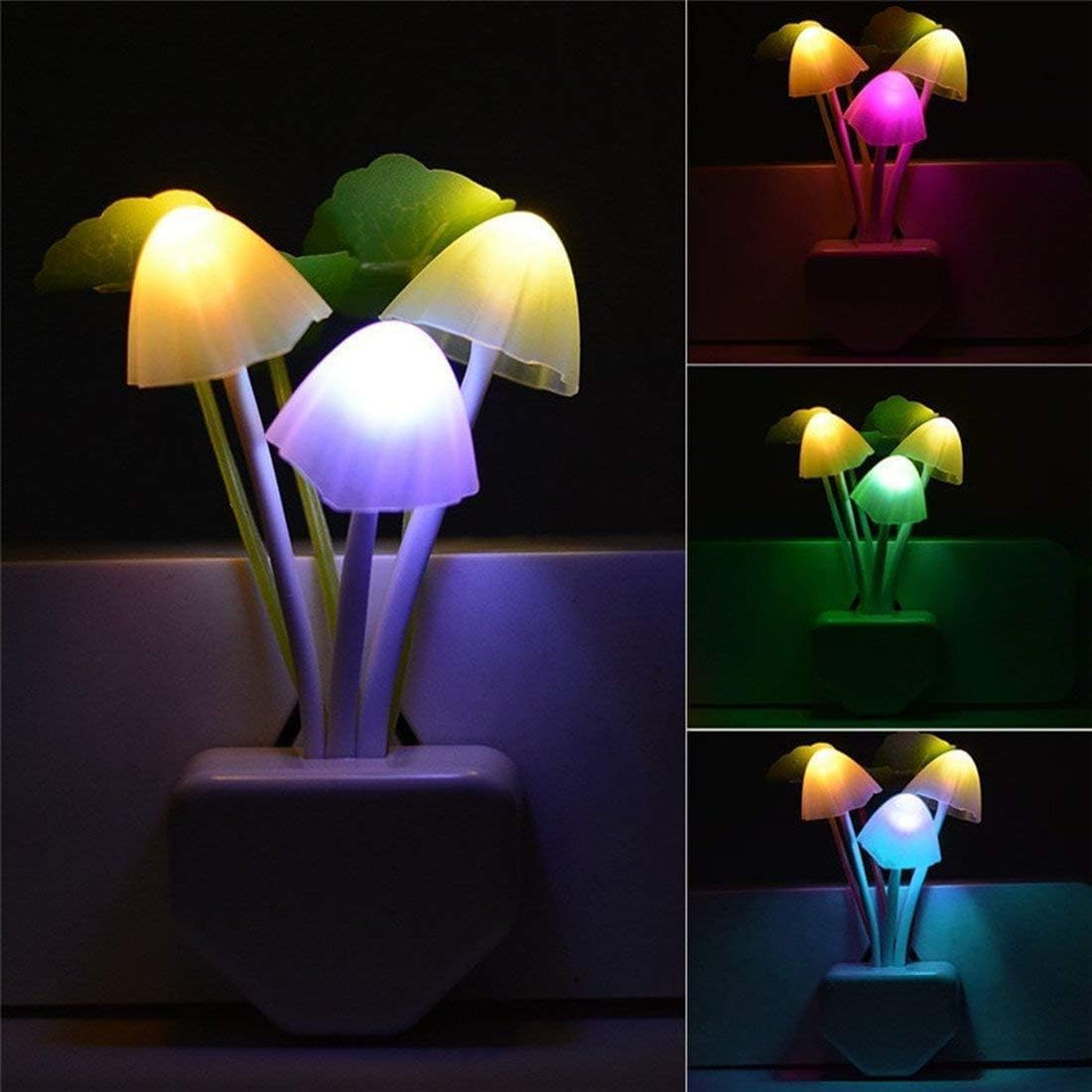 LITVERSE Dusk to Dawn Mushroom Sensor Night Light, 0.6W Multi-Color Changing Plug-in Dream Bed Nightlight, Funny Energy Efficient Wall Lamp Flower Novelty Gifts for Nursery, Baby (1 Pack)