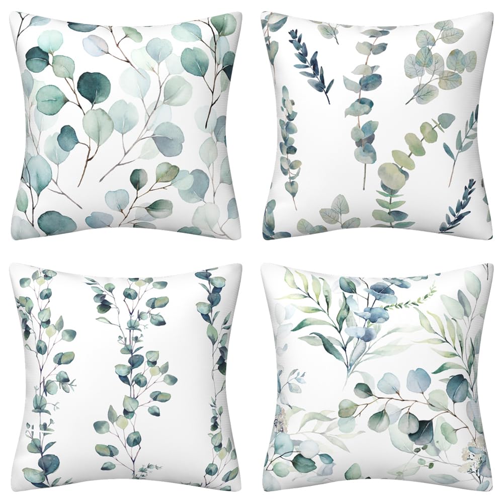 DILOXNSU Cushion Cover 40 x 40 cm Green Leaf Set of 4 Soft Decorative Cushion Covers Modern Cuddly Decorative Cushion Cover Couch Cushion Abstract Art Sofa Cushion Cover Decorative Cushion Living Room — image 1