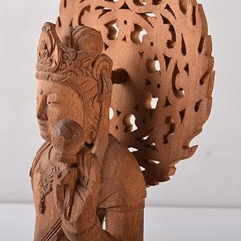 仏教美術　彫刻家　真海徳太郎作　木彫　観世音菩薩　仏像　置物　共箱　VR8302 Amazon｜仏教美術 彫刻家 真海徳太郎作 木彫 観世音菩薩 仏像