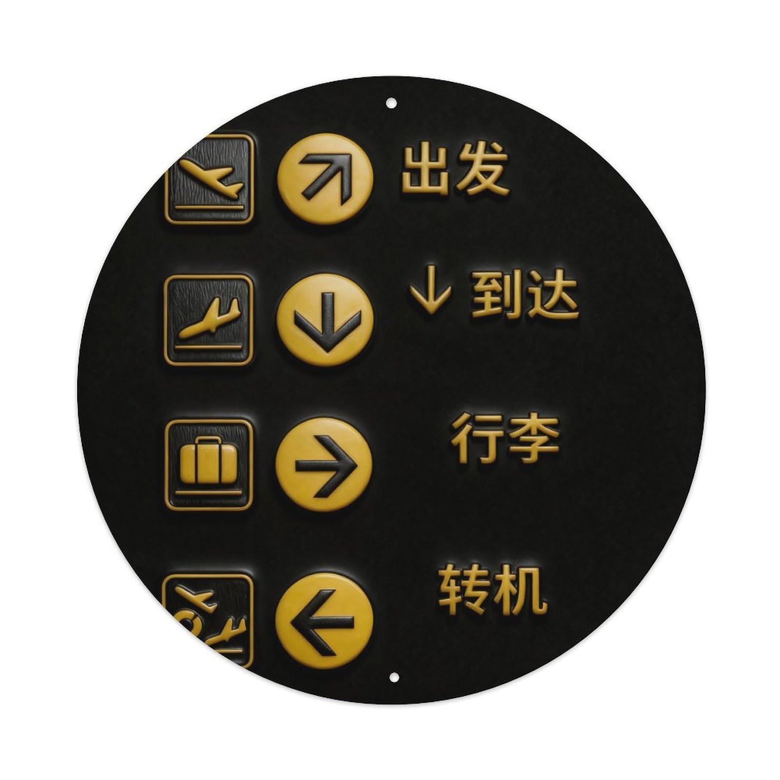 Airport Signage Directional Icons Round Metal Tin Sign Vintage Wall Decor, Bar Garage Cafe Kitchen Home Wall Art Poster 8x8inches
