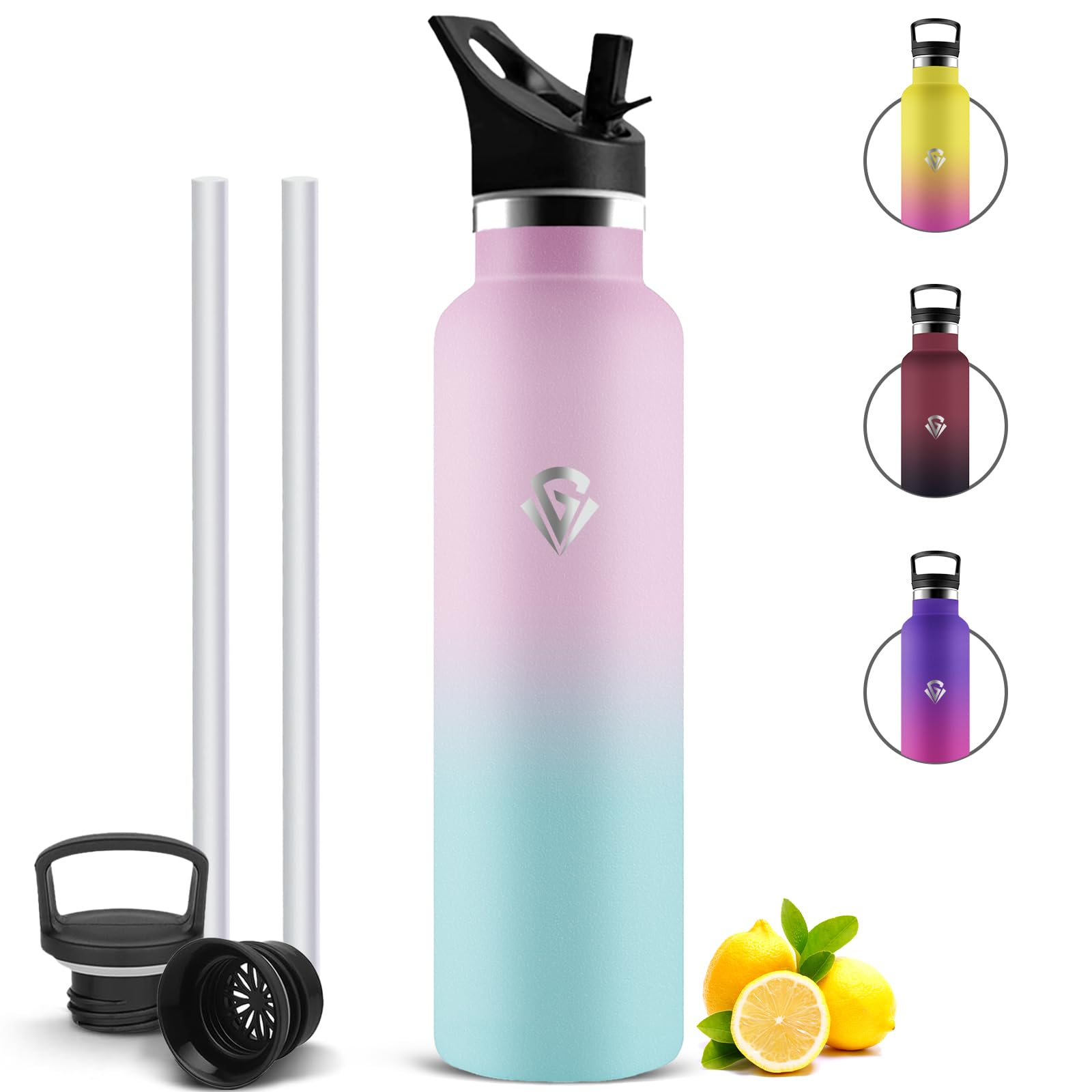 Mujigaga Borraccia Termica 1 litro, Borraccia Termica con Cannuccia, Senza Perdite Borracce Acciaio Inox Senza BPA, Bottiglia Termica per Viaggio, Campeggio, Trekking