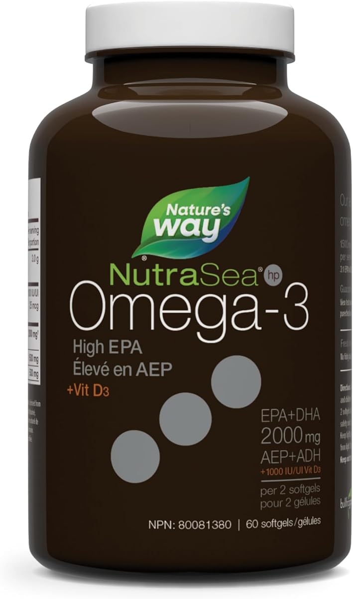 NutraSea Nature's Way NutraSea™ HP + Vitamin D Softgels, High Potency Omega 3 Supplement, 60 Count