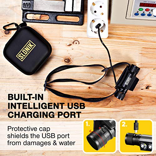 SLONIK Headlamp Rechargeable - 1000 Lumen LED USB Rechargeable Headlight w/ 2200 mAh Battery - IPX8 Waterproof Head Lamp… - Image 6