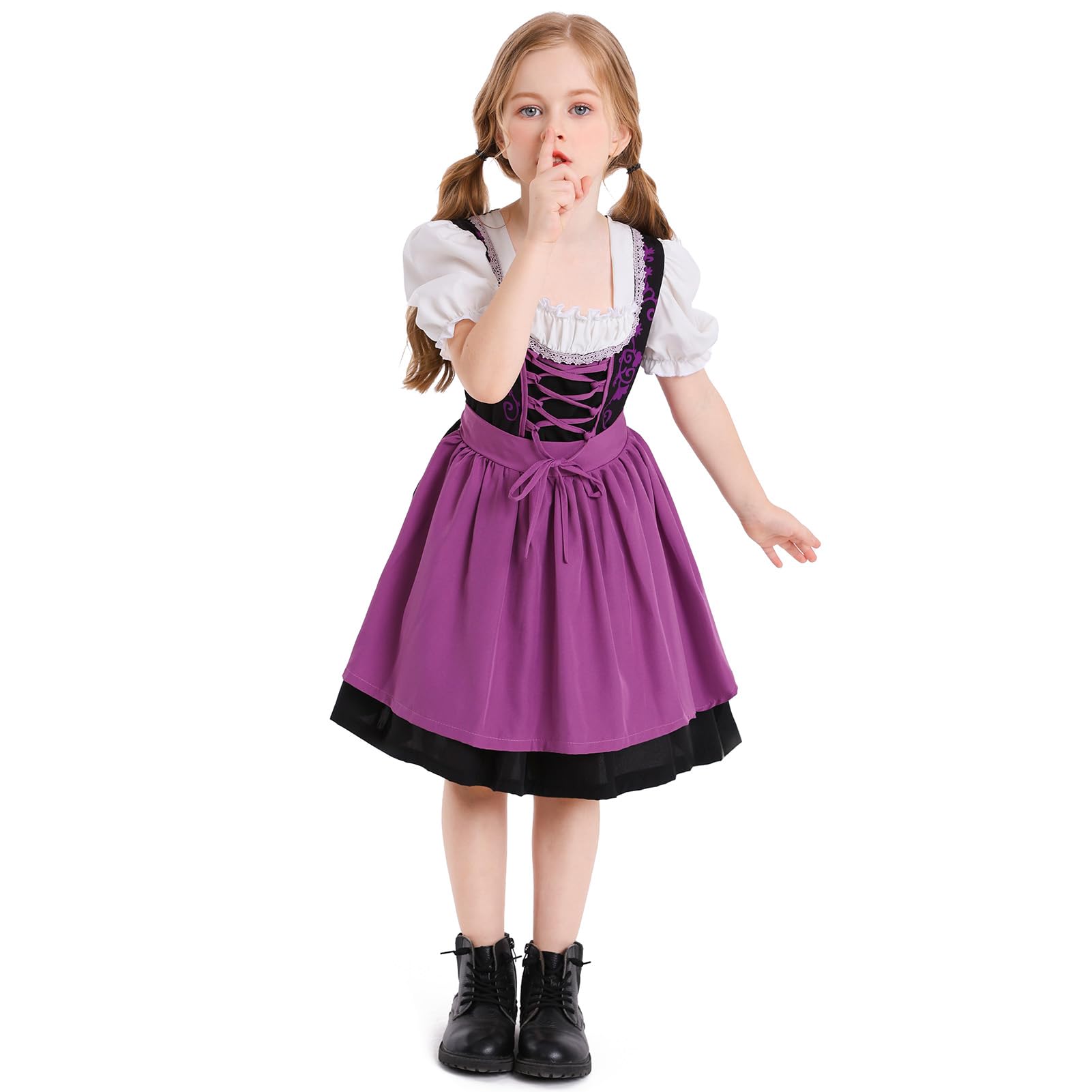 OBEEII Dirndl Mädchen-2Stück Set Dirndl Kleid mit Trachtenbluse und Schürze Bayerisches Tracht Deutsche Oktoberfest Trachtenkleid