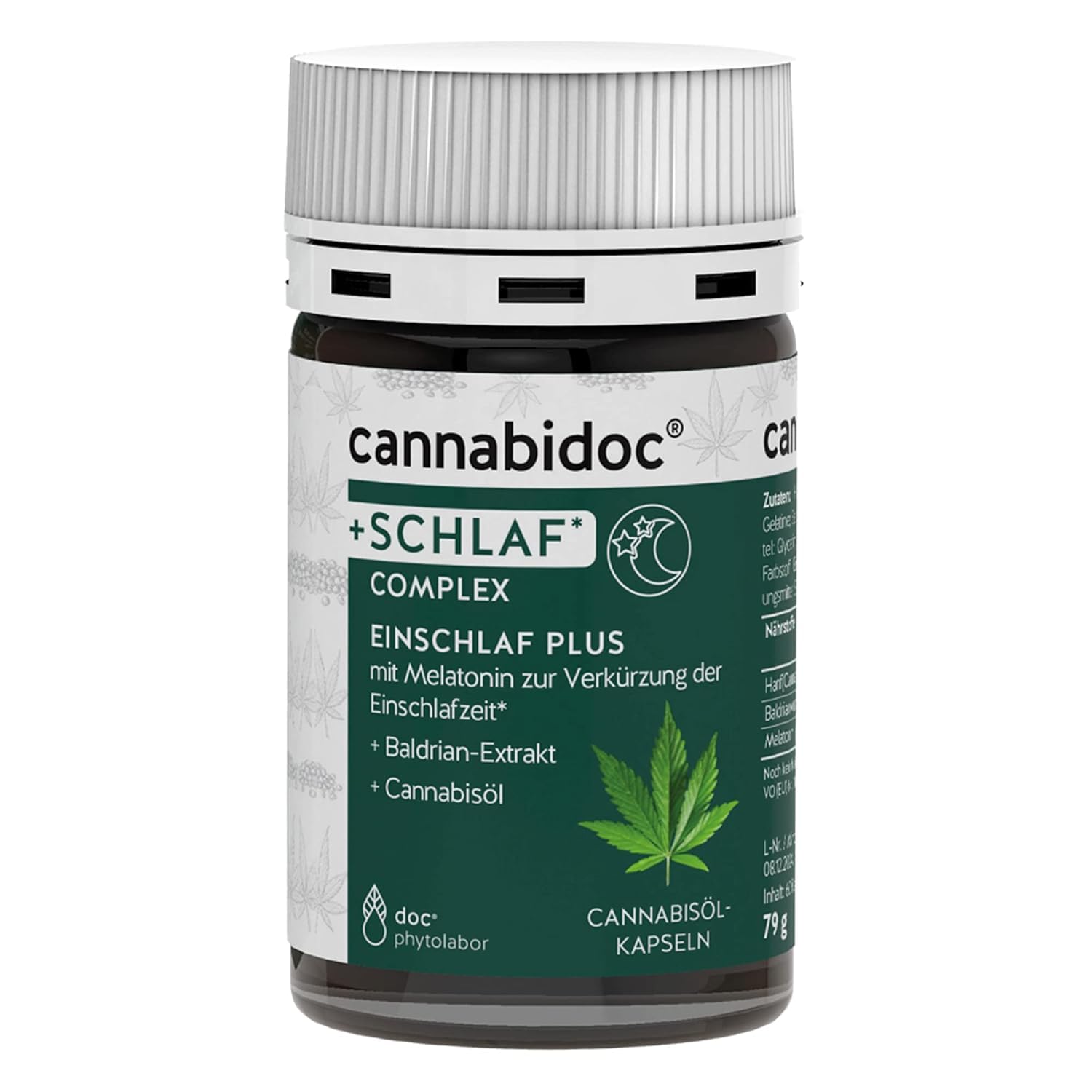 cannabidoc Complex Einschlaf Plus, 2 x 60 Kapseln mit Melatonin, Baldrianextrakt und Cannabisöl, zur Unterstützung Natürlichen Schlafs und Verkürzung der Einschlafphase