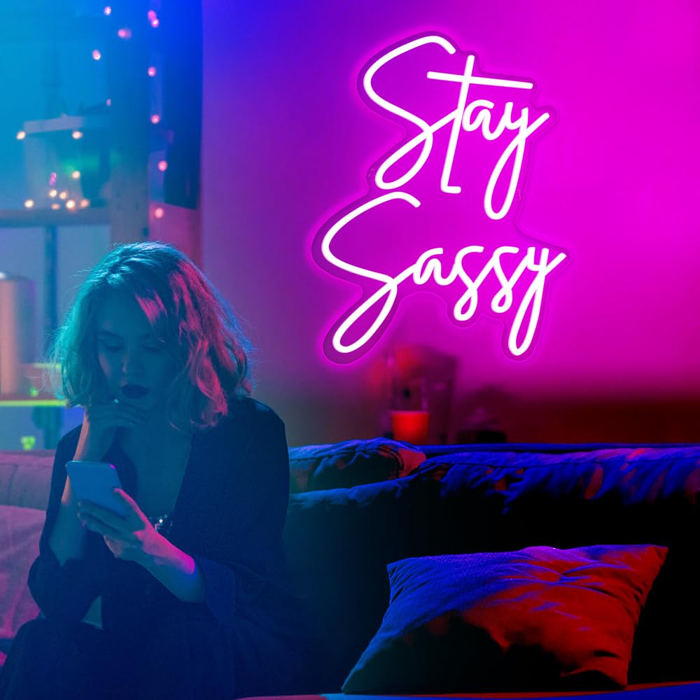Stay Sassy neonowy znak do dekoracji ścian, piękny różowy neonowy znak świetlny LED do domu, na ślub, urodziny, przyjęcie dla dziewcząt, dekoracja sypialni, centrum handlowego, toaletka