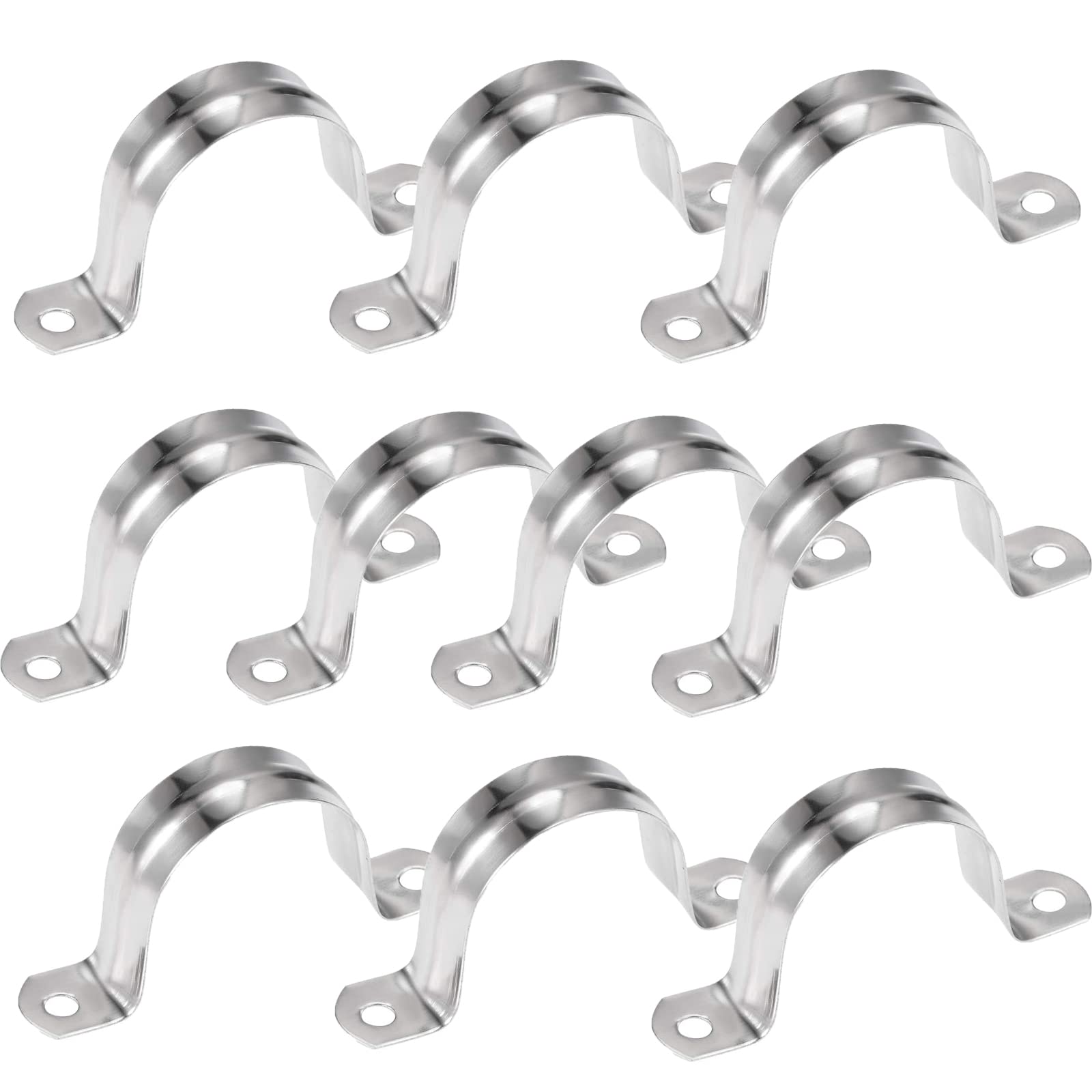 AKIHISA 10 Pcs 2 Hole U Tube Strap Clamp 304 Stainless Steel U Bracket Pipe Strap Clamp ID 1 7/9Inch(45mm)