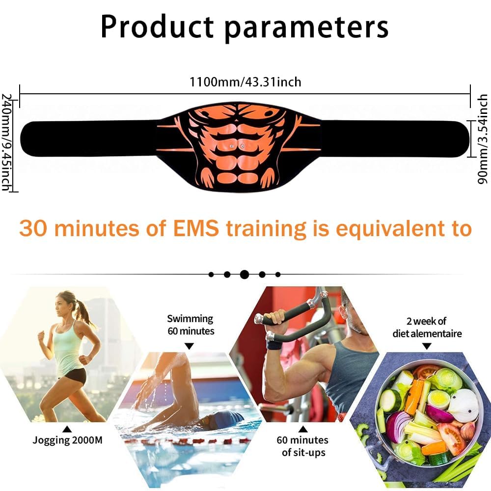 Ceinture Abdominale Electrostimulation, Electrostimulateur Musculaire Ceinture - Espaceur en Aluminium Abdominale Electrostimulation, 10 Modes 30 Niveaux Affichage de la Dépense Calorique et Alerte de
