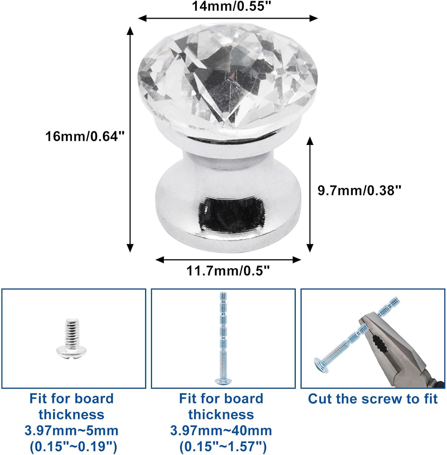 20pcs Mini Drawer Pulls, 0.55inch Dia. Small Knobs for Jewelry Box, Mini Knobs Handles Crystal Cabinet Knob for Drawers Wood Case Cabinets Closet Cupboard (Crystal)