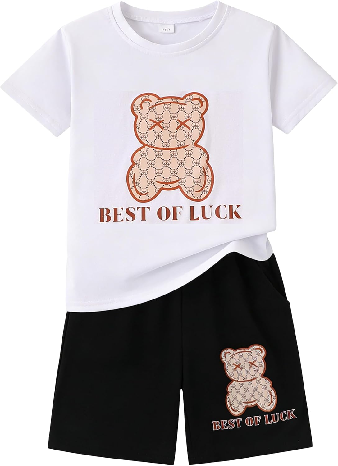 Boys Clothes 2 Piece Outfits Bear Print Tee and Shorts Outfit Set Teen Boys Summer Clothing Sets Size 7-14 Years