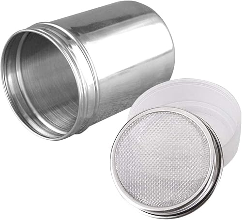 Coctelera de azúcar en polvo con tapa, mezclador de malla fina de acero inoxidable, canela, azúcar glaseado, harina de cacao, chocolate, café,