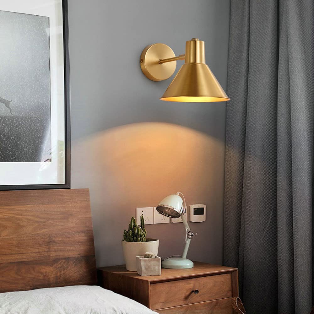Mosiężna lampa ścienna do sypialni oświetlenie wewnętrzne lampka do czytania nowoczesna miedziana oprawa ścienna E27 zagłówek lampy do salonu, sypialni, gabinetu, przedpokoju