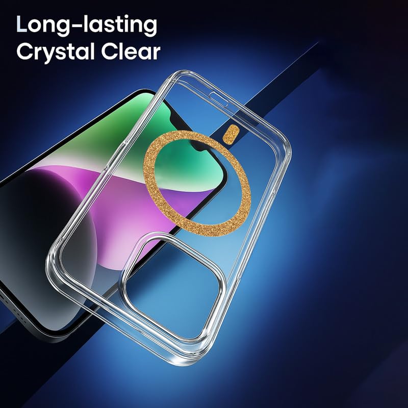 Image of AIBEX Back Cover Case Compatible with iPhone 14 | Glitter Ring Cute Shiny Colorful Bling Case (Compatible with Magsafe) | Transparent PC+TPU Glossy Shiny Cover for Girls & Women - Gold