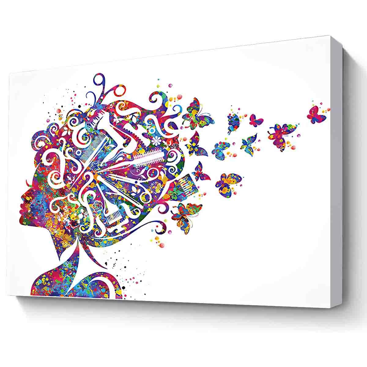 MBARE Watercolor Painting Canvas,Hair Stylist Art Watercolor Print Hair Salon Art Hair Dresser Wall Art Hairdresser Gift Beauty Salon Wall Hanging