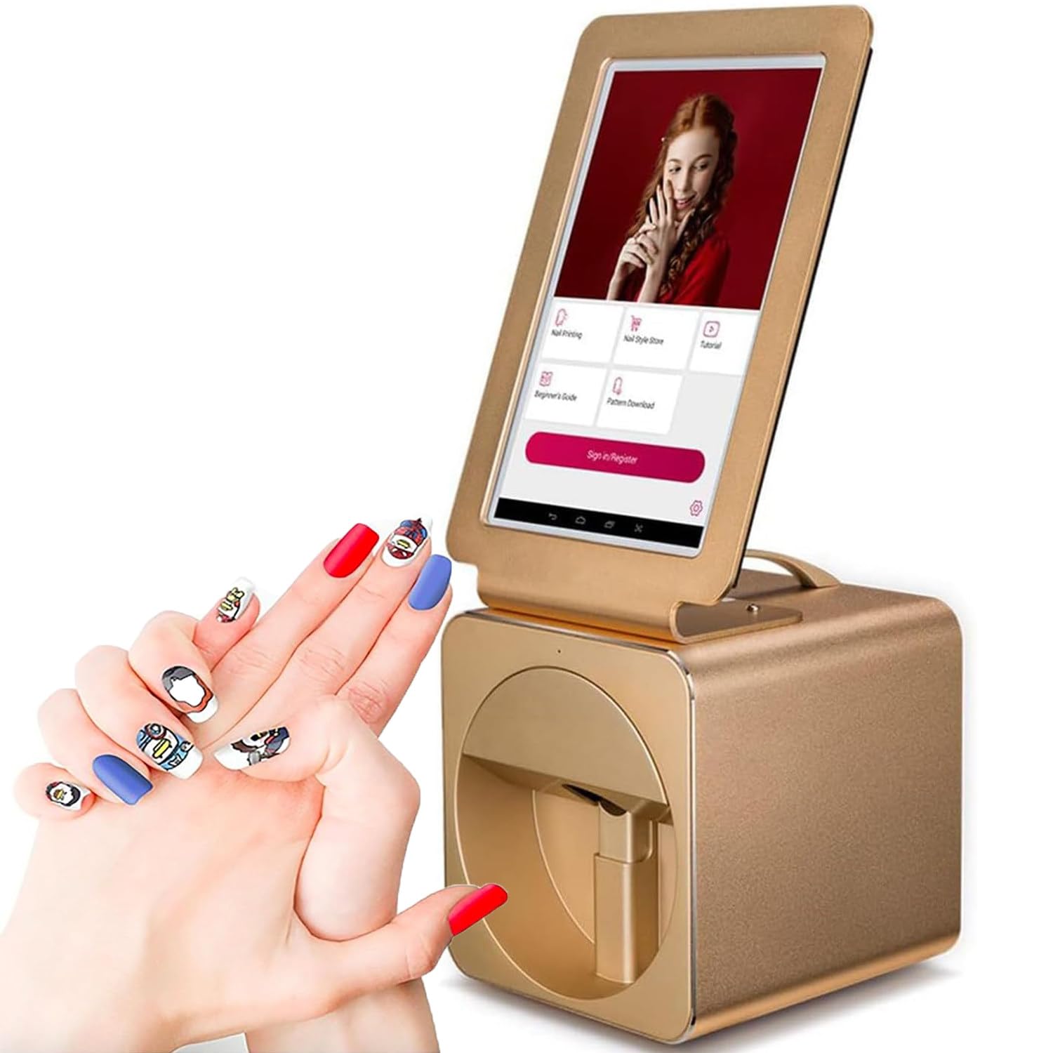 Macchina per stampante 3D per unghie, multifunzione, portatile, per nail art, 35 secondi, con touch screen da 10,1 pollici, per casa/manicure/amanti delle unghie, oro rosa, oro