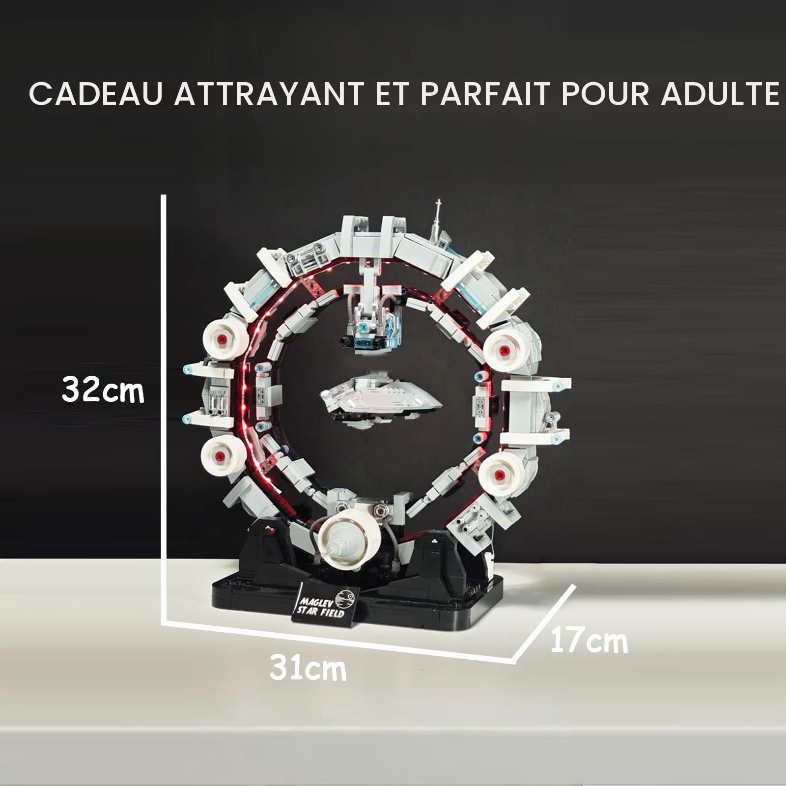 Kit de construction de vaisseau spatial magnétique flottant pour adultes - Modèle de jouet avec lumière - Décoration de bureau à domicile - Cadeau de collection pour les fans d'aviation 14+