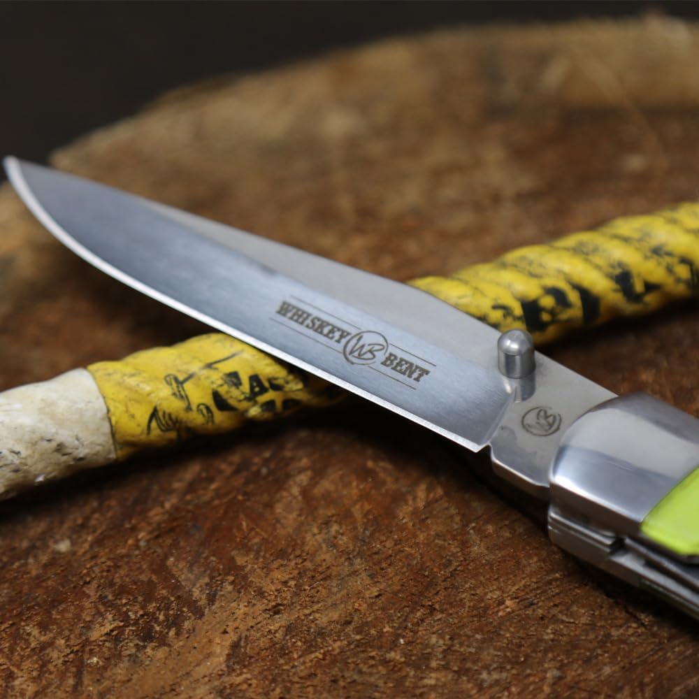 WHISKEY BENT HAT CO. Locking Trapper Folding Pocket Knife 4.125" Closed Length 440C Stainless Steel Blades (Don't Tread - Plain Edge)
