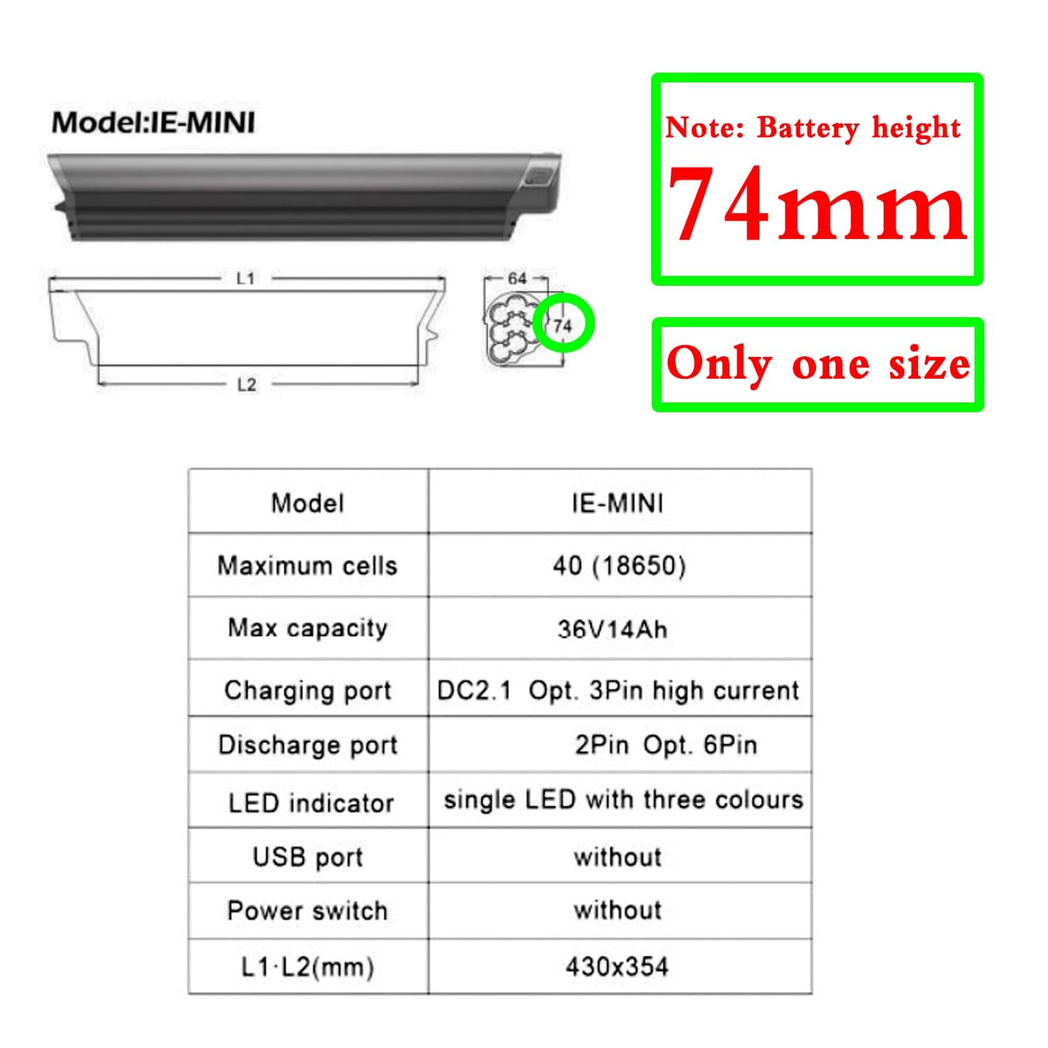 36V 14Ah 504Wh Batterie de vélo électrique pour Megamo ridon 10 Reention EEL Mini pour zundapp Lithium E-Bike Batterie avec Chargeur & BMS de vélo électrique pour Megamo Lane USX