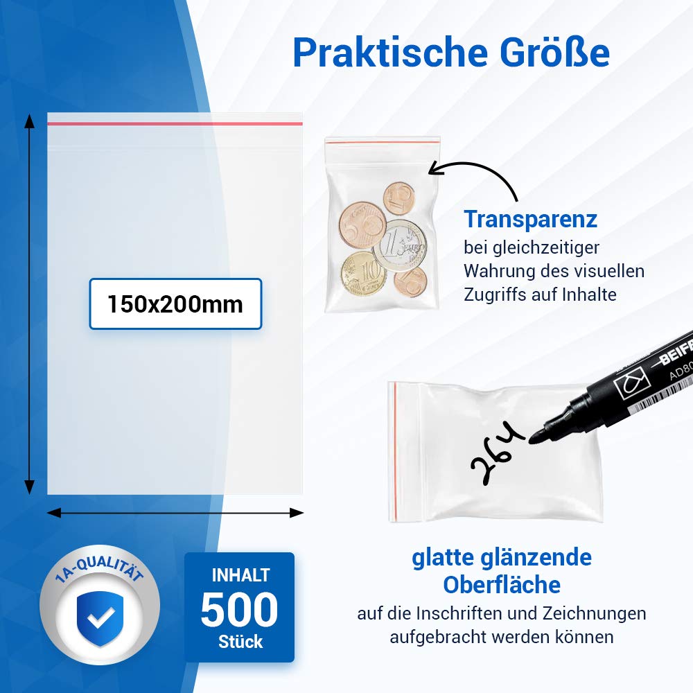 VIOKS Plastic Zip Zakjes - 500 Stuks, 40 x 60 mm, 50 Micron (0,05 mm), Hersluitbare Mini-Zakjes, Transparant