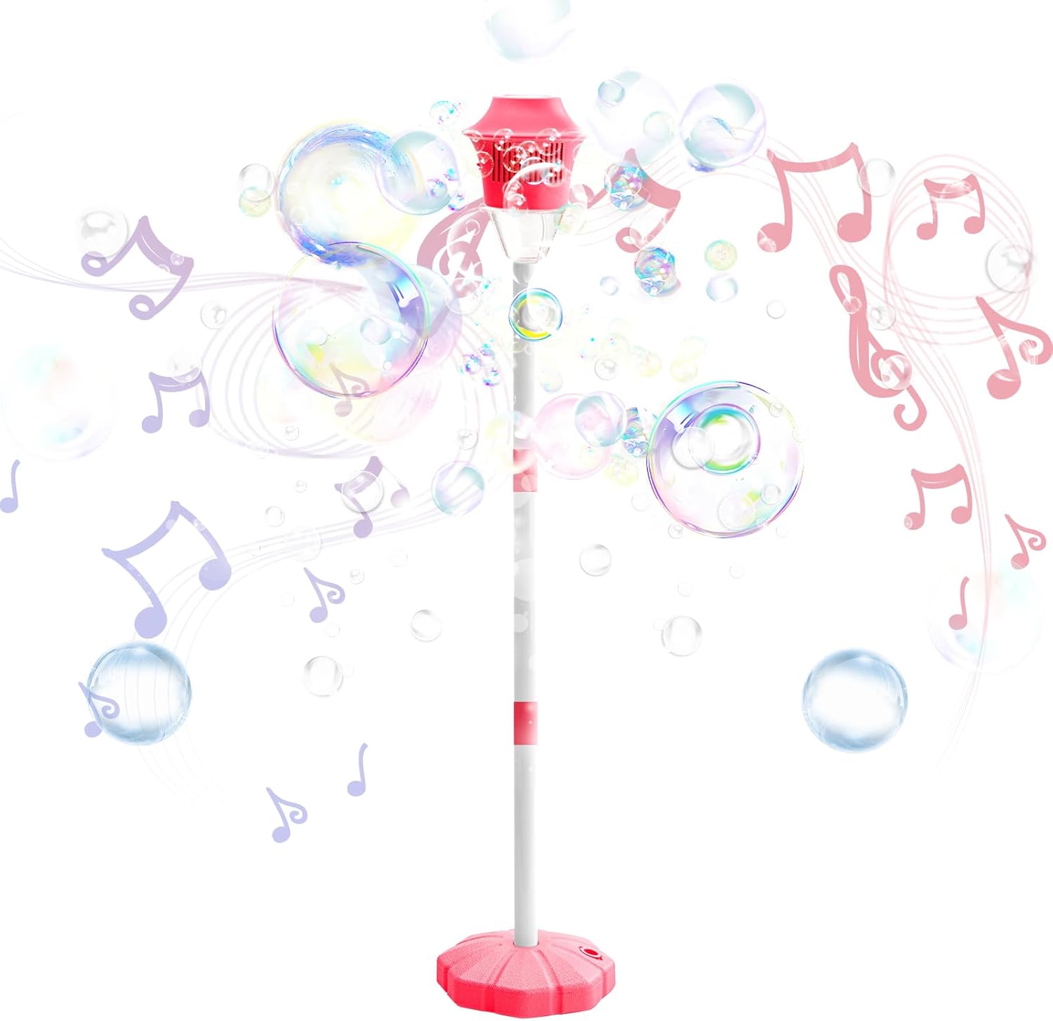 2026 New Bubble Machine for Kids, 47" Rechargeable Automatic Bubble Maker with Light Music, 3-Level Adjustable Heights, Detachable Bubble Wand for Outdoor Party Wedding, Includes Bubble Solution