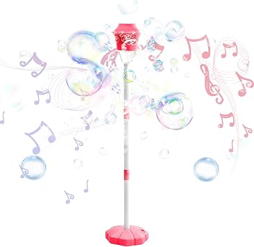 2026 New Bubble Machine for Kids, 47" Rechargeable Automatic Bubble Maker with Light Music, 3-Level Adjustable Heights, Detachable Bubble Wand for Outdoor Party Wedding 1, Red