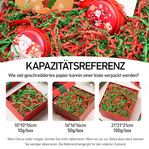 Aerzouser Weihnachtsbast (450g) Rot Grün Mix，Füllmaterial Geschenkbox，Deko für Weihnachten (Baumschmuck, Tischdeko) | Vakuumverpackt，zum Füllen von Geschenkboxen und Körben (Rot und Grün)