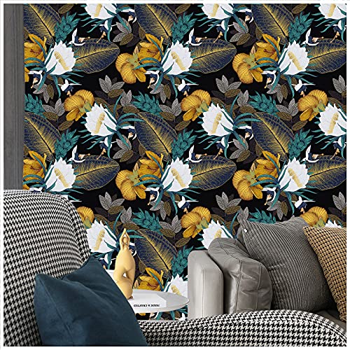Haokhome 93106 Vintage Floral Peel And Stick Wallpaper For Bedroom Black/Bronze/Navy/White Removable Accent Wall Decorations 17.7In X 118In #TOP3