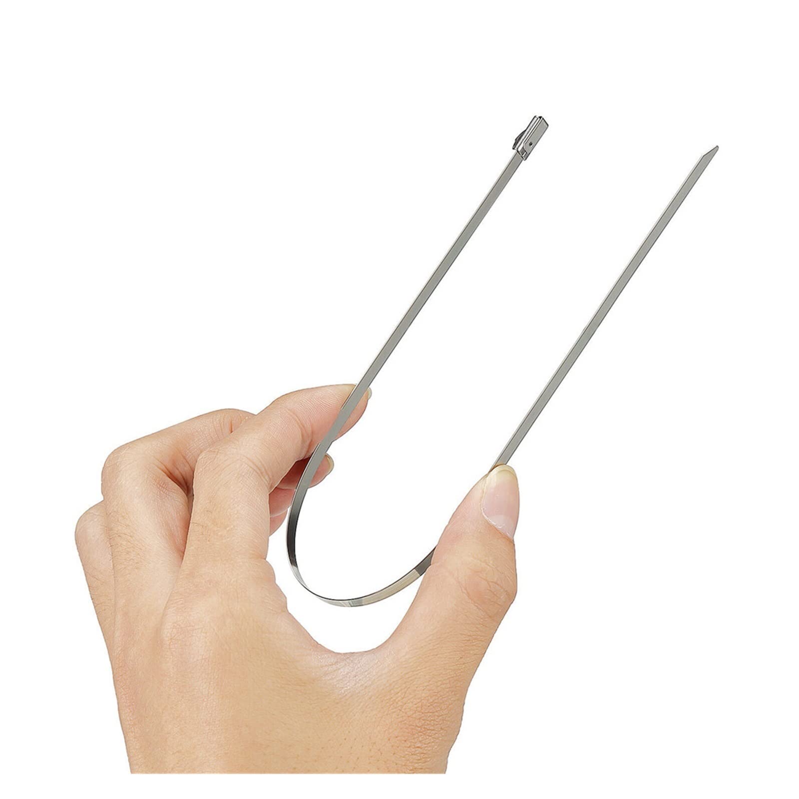 100 szt. opasek zaciskowych ze stali nierdzewnej 304 4,6 mm samoblokujące opaski zaciskowe metalowe do układu wydechowego (kolor: srebrny, rozmiar: 25 cm x 100 szt.) (srebrny 25 cm x 100 szt.) (s