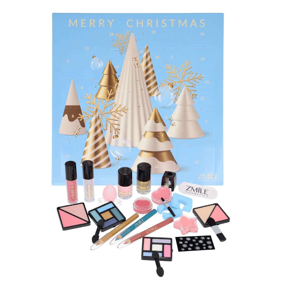 ZMILE COSMETICS Beauty kalendarz adwentowy "3D Christmas Trees" – 24 niespodzianki do makijażu i stylizacji w tradycyjnym kalendarzu adwentowym z drzwiczkami z wegańskimi kosmetykami
