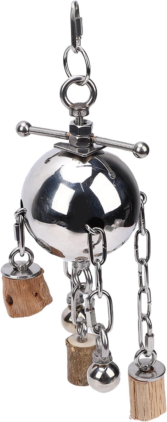 Buachois Parrot Toy Bell for Hanging Chew, Safe Stainless Steel Cage Enrichment and Mental Stimulation Bird Toy for Medium to Large Parrots