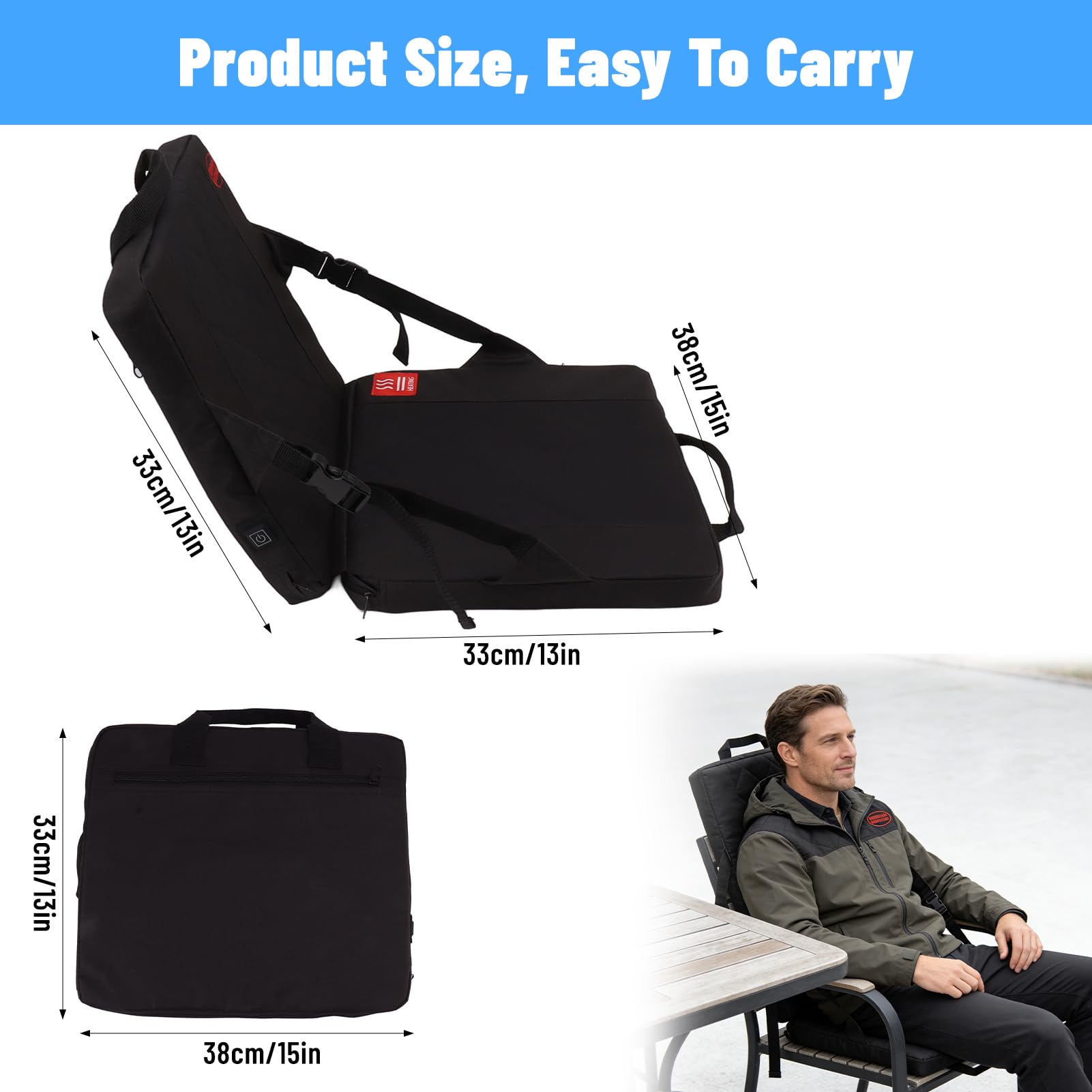 Plplaaoo Cojín Calefactable Plegable – Asiento de Estadio con Calefacción & Almohadilla Térmica Portátil para Aire Libre, Camping y Oficina, con 3 Niveles de Calor y USB 5V