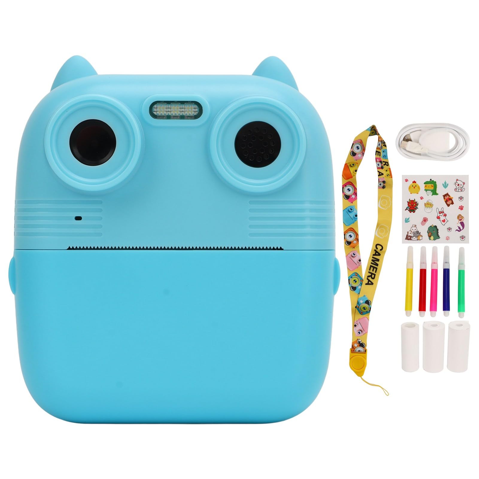Fotocamera con Stampa Digitale per Bambini HD da 48 MP, Doppia Lente Anteriore Posteriore, Colorazione Fai-da-te, Schermo IPS da 2,8 Pollici, Supporto Video 1080P, Giochi, (cielo