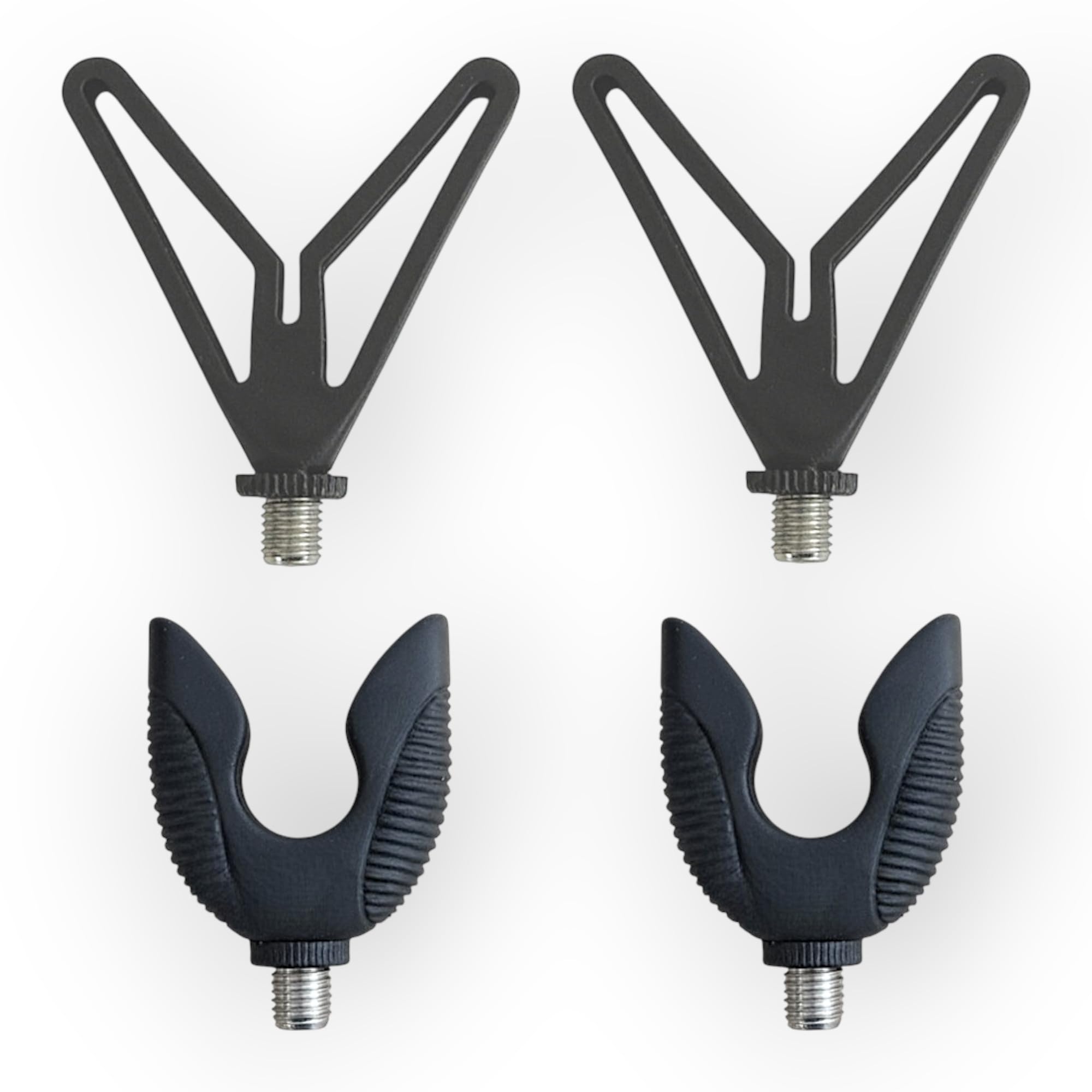 TJR Tackle 4pc Rod Rest heads 2 V Inline Front & 2 Rubber Flexible Heavy Duty Butt Rest