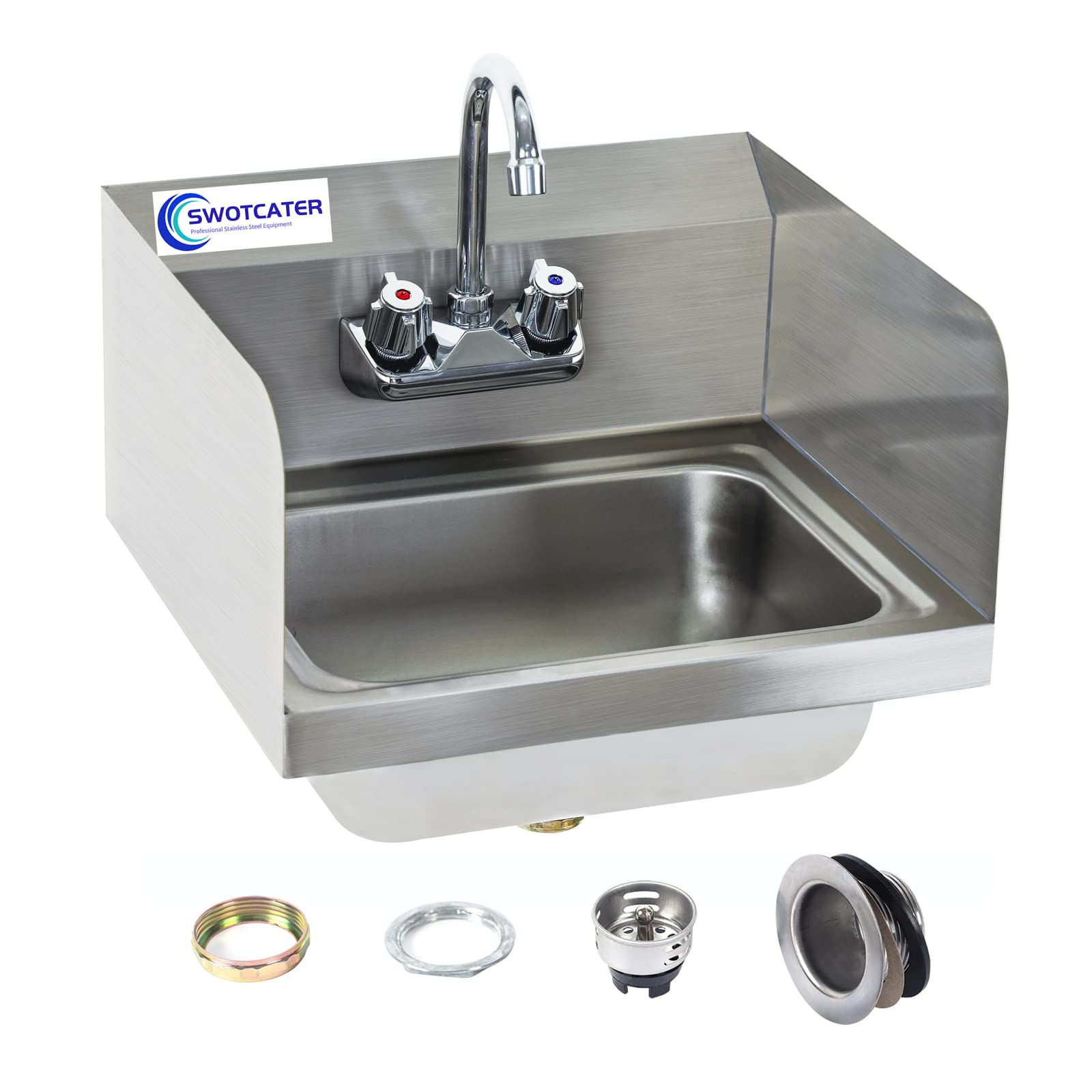 Buy SWOTCATER Stainless Steel Sink with 3 Side Baffles, Commercial Wall