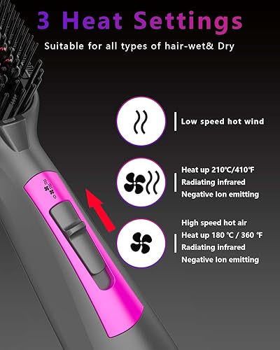 Miniatura 2 de Cepillo alisador de pelo para secadora de soplado cepillo profesional de aire caliente con peine de plancha alisadora antiquemaduras 3 modos de