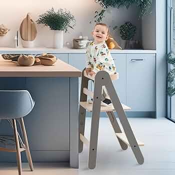 Mamatoyz Fold Katlanır Ahşap Öğrenme Kulesi Gri, 3 ayarlanabilir