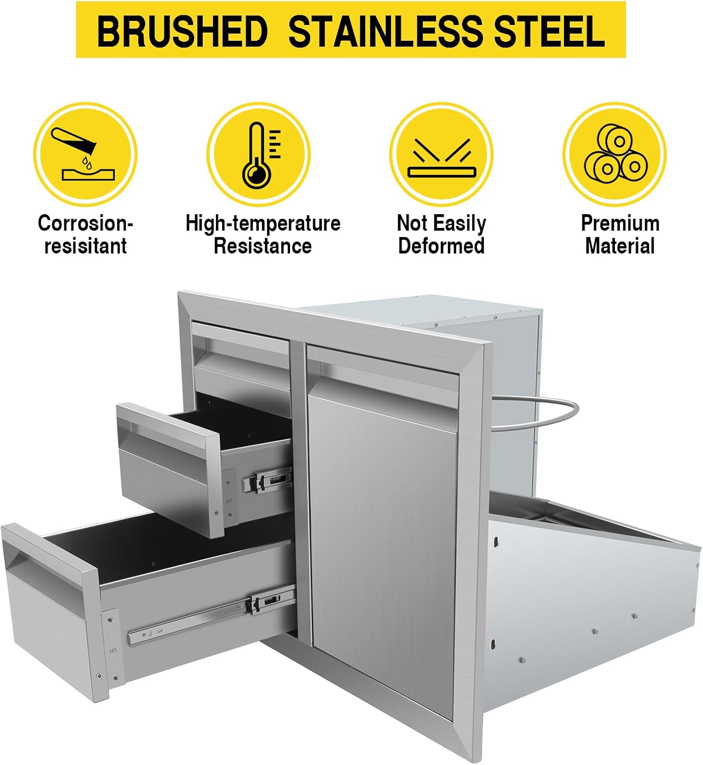 29.5W x 22.6H x 21.7D Outdoor Kitchen Drawer Combo BBQ Access Triple Propane Drawers with Welded Trash Ring Designed for BBQ Island Grill Station