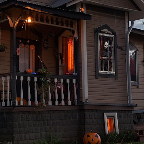 Miniatura 6 de Cortina espeluznante de tela de Halloween, póster de película de terror, decoración de puerta para casa encantada, calcomanías de miedo para