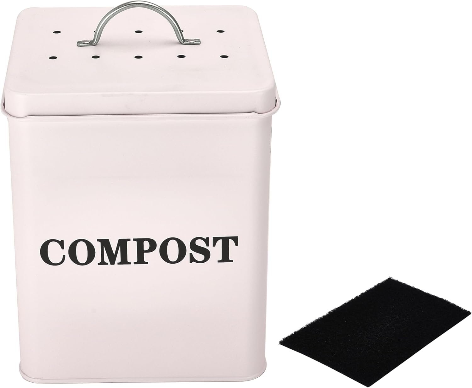 Window Garden Kitchen Compost Bin - Metal Pail for Composting Kitchen Scraps - Small Indoor Compost Bucket with Carbon Filter Lid - Food Scrap Container for Countertop - 9.1x7.1x6.3 inches (Off-White)